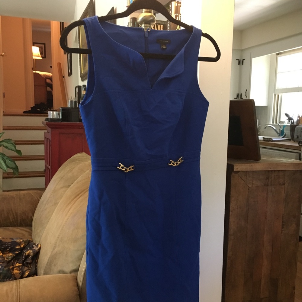 Ann Taylor Royal Blue Dress with Gold Belt